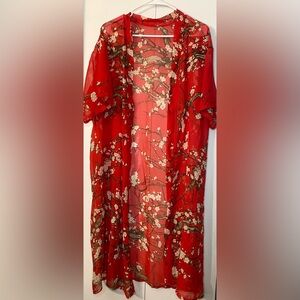 Red Floral Sheer - Women's Duster
